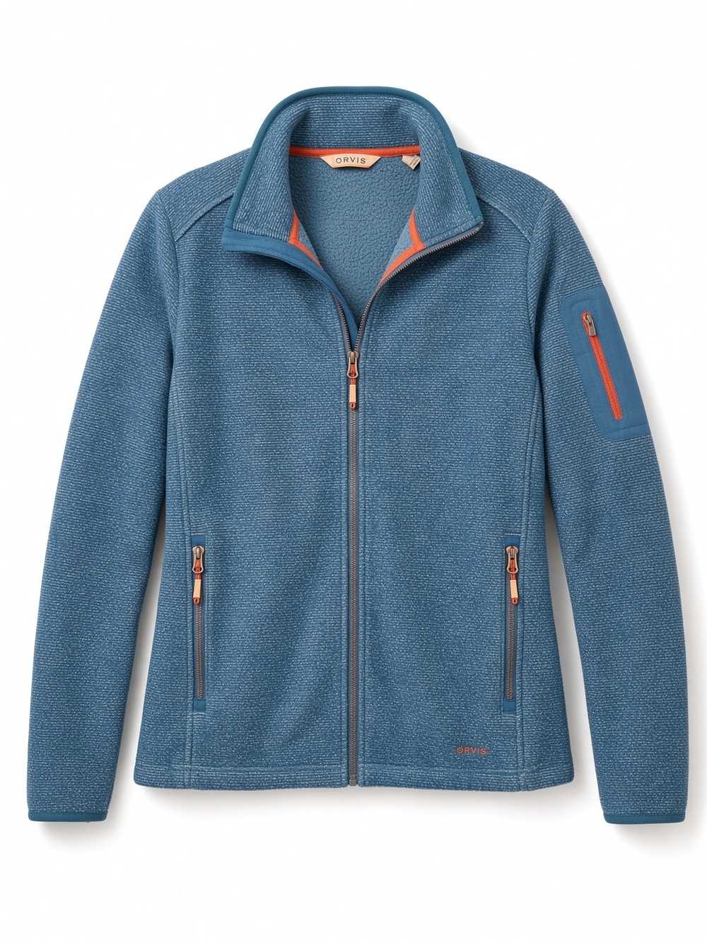 Orvis Teal Blue Full-Zip Performance Fleece with Orange Accents
